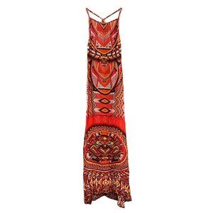 NEW Shahida Parides Abstract Print Viscose Silk Crystal Embellished Maxi Dress